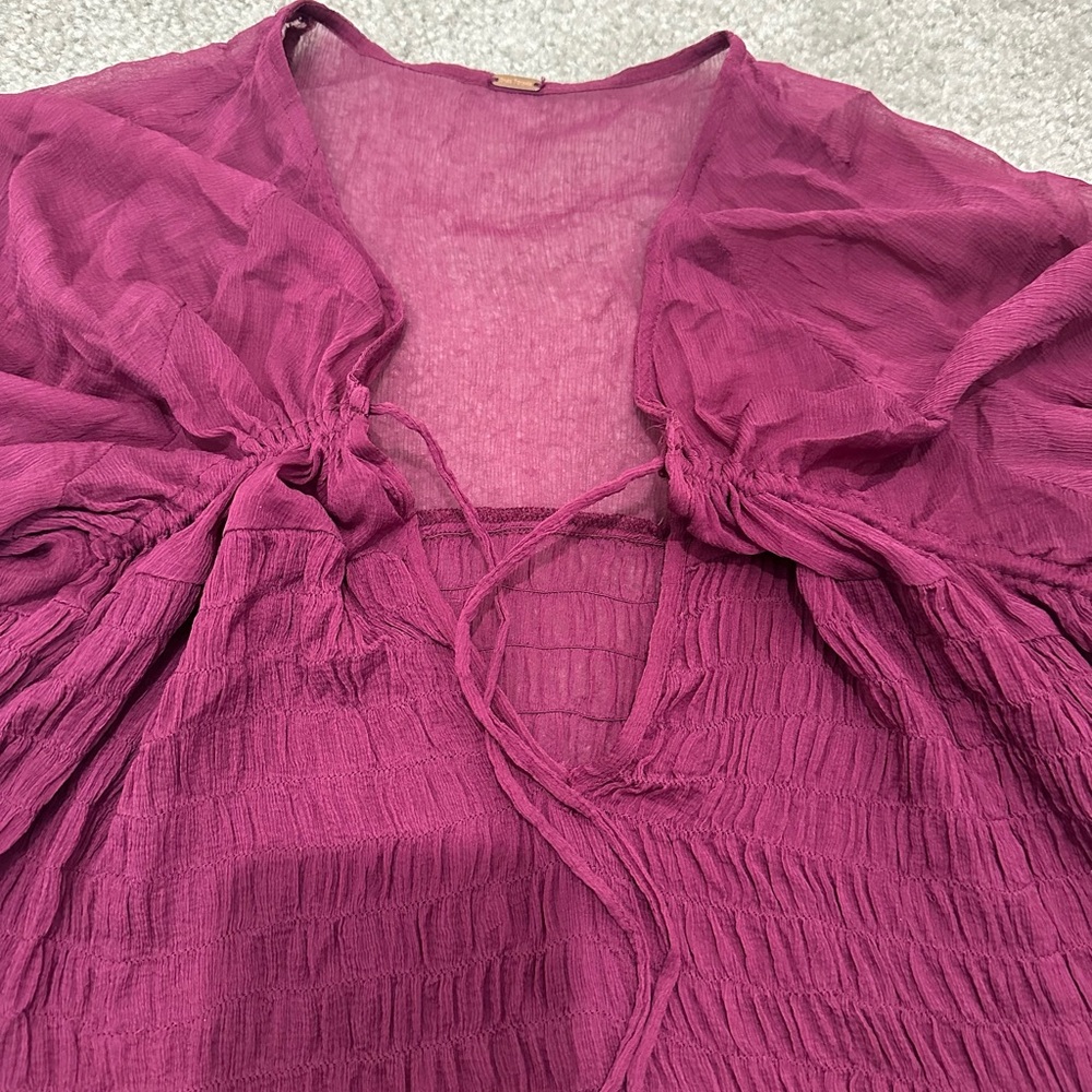 Free People Sheer Long Sleeve Boho Top or Dress in Plum Size Small-Large (FLAWS) - Picture 5 of 9